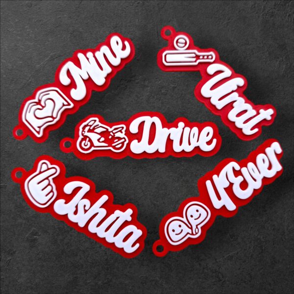 Dual Layer Emoji Custom Name Keychain | Personalized Bag Tag | Red & White